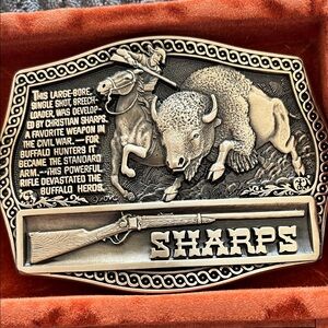 1979 Solid Brass Sharps Commemorative Buffalo Rifle Belt Buckle -